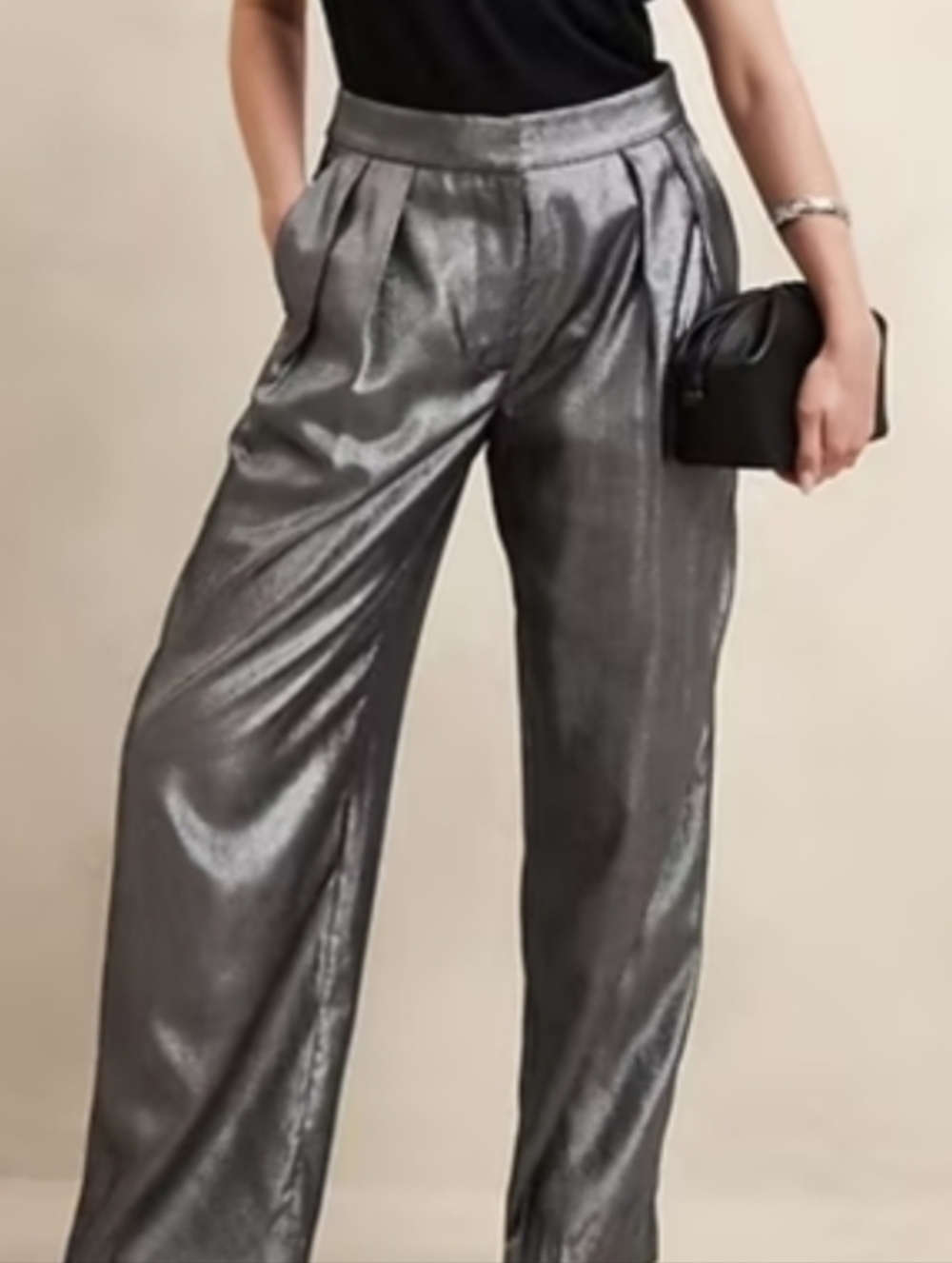 Banana Republic Silver Metallic High-Waist Pants